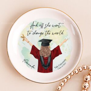And Off She Went To Change The World - Personalized Jewelry Dish