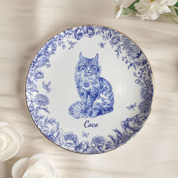 Cat Lover Toile De Jouy Style - Personalized Jewelry Dish - Image 2