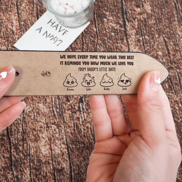 Daddy's Little Sh*Ts Funny Father's Day Gifts - Personalized Engraved Leather Belt - Image 4