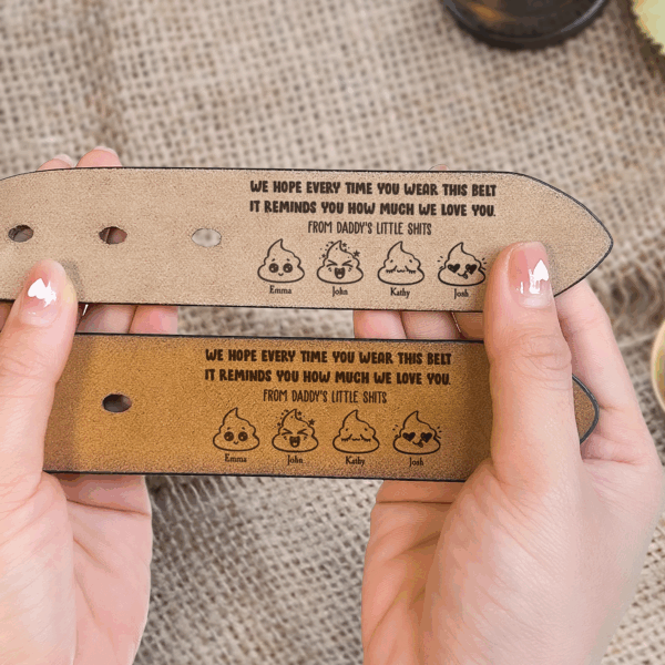 Daddy's Little Sh*Ts Funny Father's Day Gifts - Personalized Engraved Leather Belt - Image 5