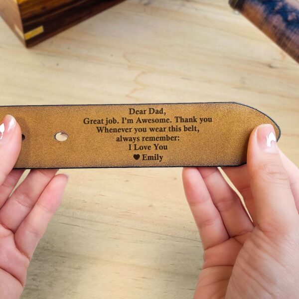 Dear Dad Great Job We're Awesome Thank You - Personalized Engraved Leather Belt - Image 5
