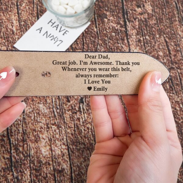 Dear Dad Great Job We're Awesome Thank You - Personalized Engraved Leather Belt - Image 4