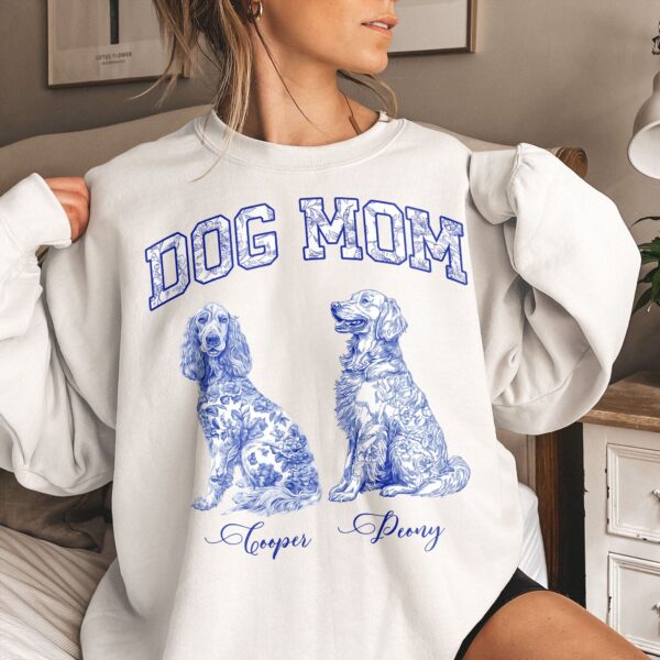 Dog Mom Toile De Jouy Chinoiserie Custom Dog Breeds - Personalized Shirt - Image 4