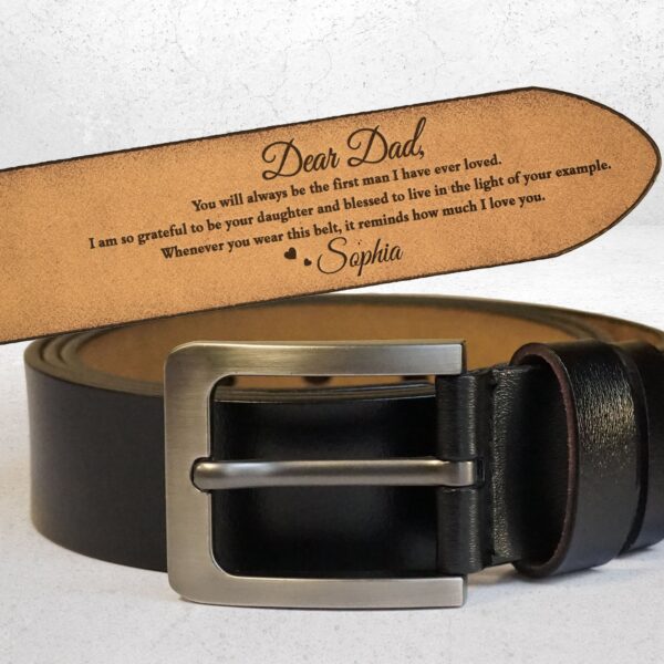 Father Of The Bride The First Man I Have Loved - Personalized Engraved Leather Belt - Image 4
