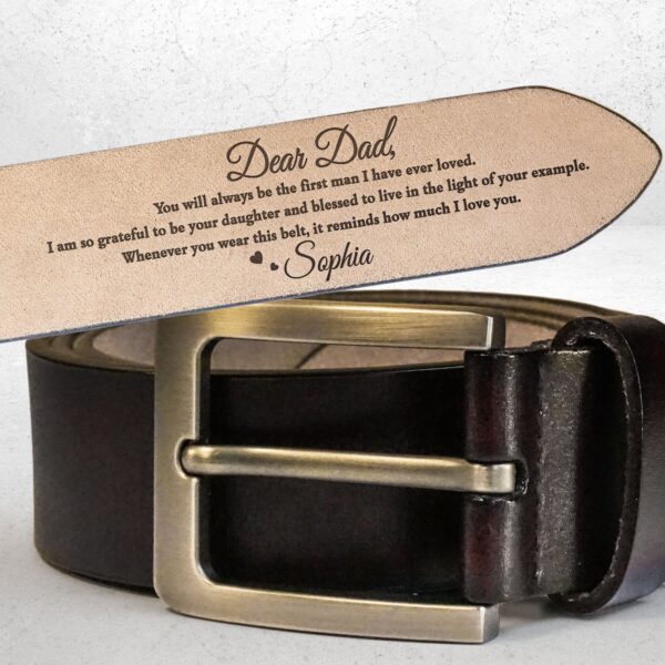 Father Of The Bride The First Man I Have Loved - Personalized Engraved Leather Belt - Image 2