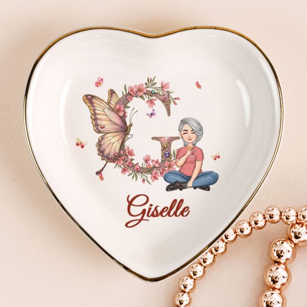 Floral Butterfly Monogram Letter - Personalized Ring Dish
