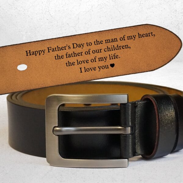 Happy Father's Day To The Man Of My Heart - Personalized Engraved Leather Belt - Image 2