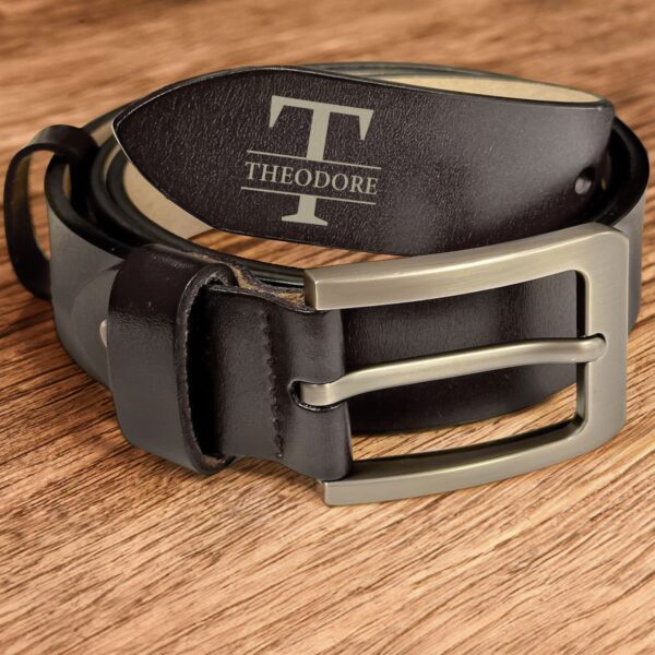 Happy First Father's Day Fist Bump Daddy And Baby - Personalized Engraved Leather Belt - Image 2