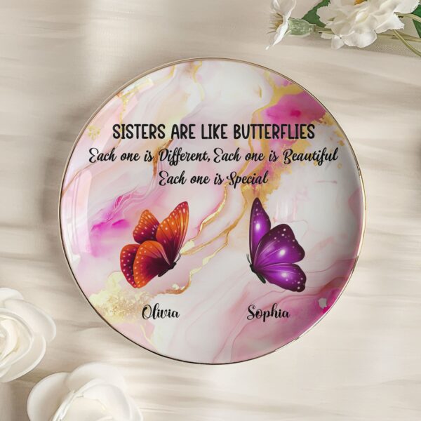 Sisters Are Like Butterflies Marble Version - Personalized Jewelry Dish - Image 2