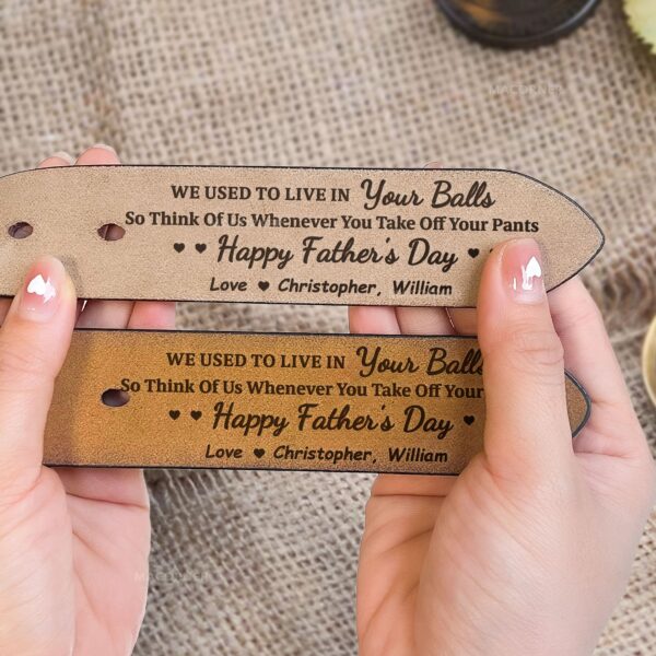 Think Of Us Whenever You Take Off Your Pants Dad Gift - Personalized Engraved Leather Belt - Image 2