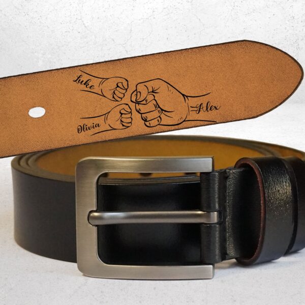 This Guy Is One Awesome Dad Fist Bumps - Personalized Engraved Leather Belt - Image 2